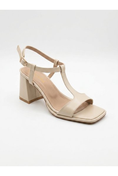 Suvra Women's Thick Heeled T-Strap Sandals Square Toe Ankle Strap Stylish Casual Sandals