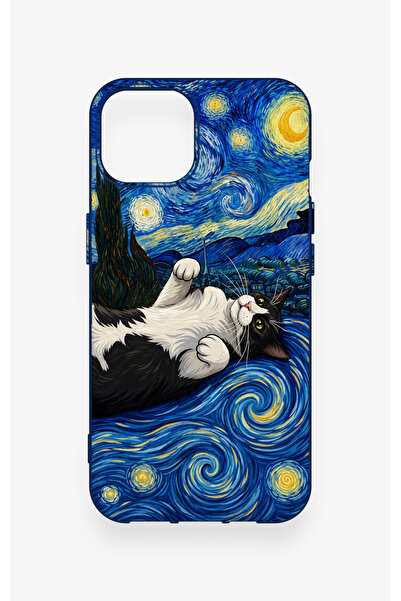 Vip Case iPhone 13 Uyumlu Gökyüzü ve Kedi Desenli Silikon Kılıf