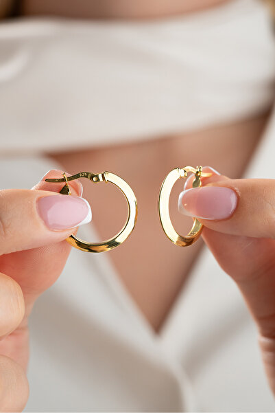 Nereze 925 Ayar Gümüş Gold Kaplama 20 mm Halka Model Şarnel Halka Küpe