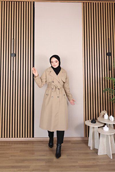 Vibeys Moda Keten Kumaş Su Geçirmez Astarlı Ve Kemerli Araboy Kadın Trençkot
