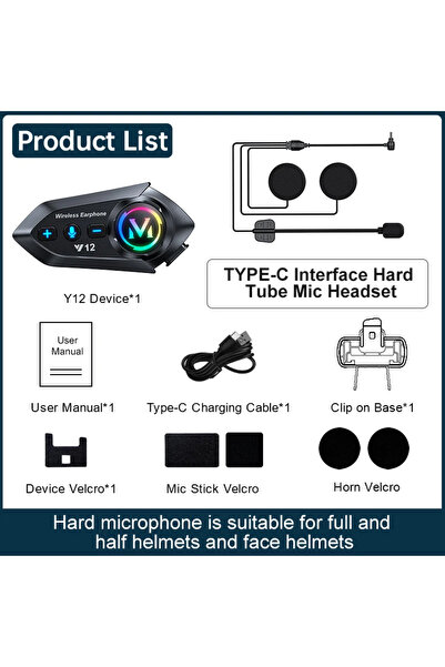 Choice 1pc Hard MIC Y12 Bluetooth 5.4 Motorcycle Helmet Headset Stereo Voice ...