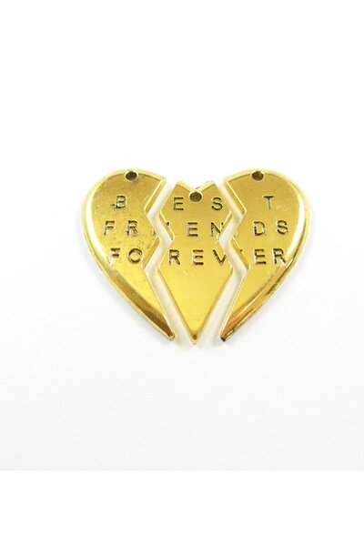 NO BRAND Καρδιά best friends τριπλή κρεμαστό μεταλλικό 46x37mm/σέτ - Χρυσό