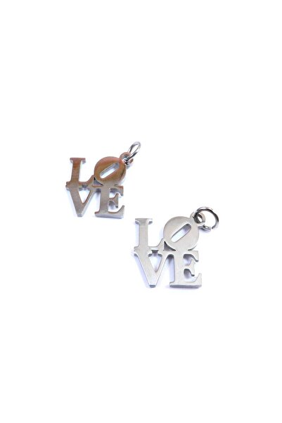 NO BRAND Love μεταλλικό ατσάλι κρεμαστό με κρικάκι 16×16mm - Ασημί