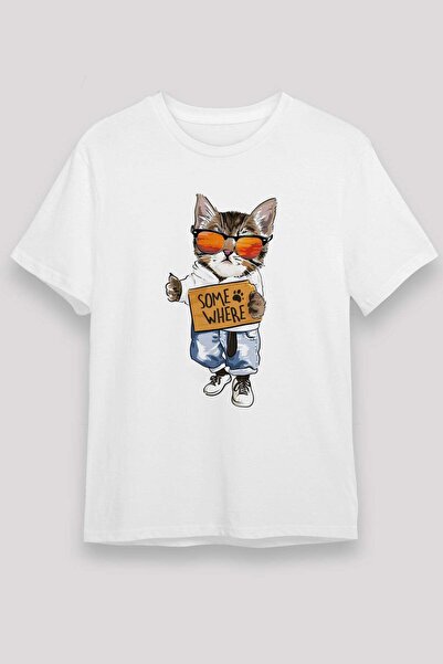 Darkhane Charismatic Cat Printed Unisex White Tshirt