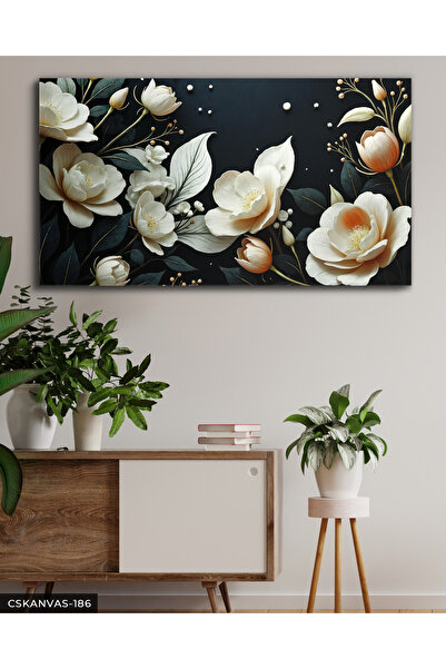 Evinemoda Beyaz Çiçekler Tek Parça Kanvas - Canvas Tablo