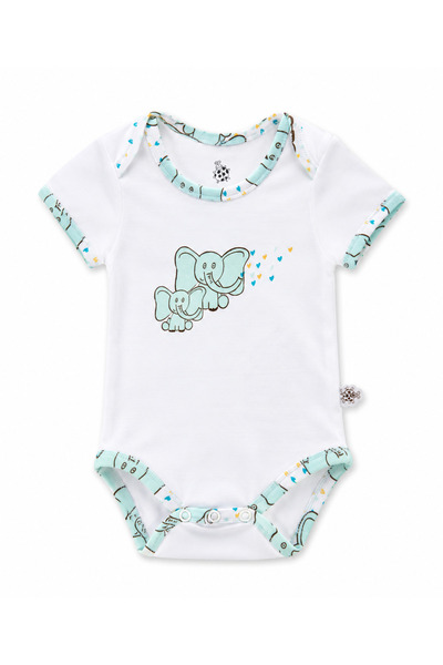 Ecocotton Borneo Bebek Zıbın Kısa Kollu %100 Organik Pamuk Penye Baskılı Beya...