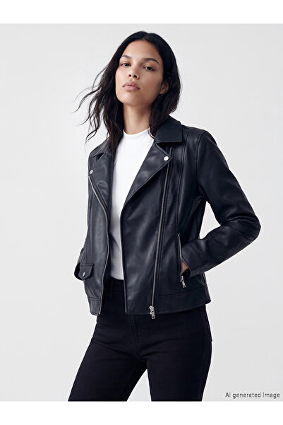 LC Waikiki Shirt Collar Women's Leather Look Jacket
