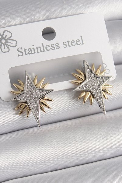 Generic Brand Mey imports ®   Brass gold silver color zircon stone polar star model women's earrings
