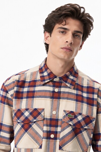 Lacoste Men's Relaxed Fit Button-Down Linen Shirt Comfortable Cut Cotton Chec...