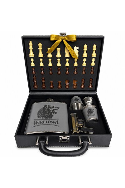 velve Gift set for men, briefcase with chess board and pieces, flask, 2 glass...