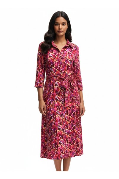 Generic Brand Multicolor Abstract Print Belted Midi Shirt Dress | 100% Polyes...