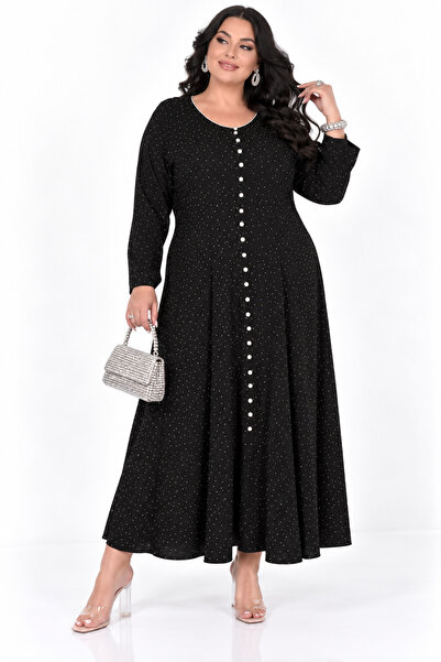 DARKWIN Plus size v-neck button detail polka dot long sleeve relaxed fit wome...