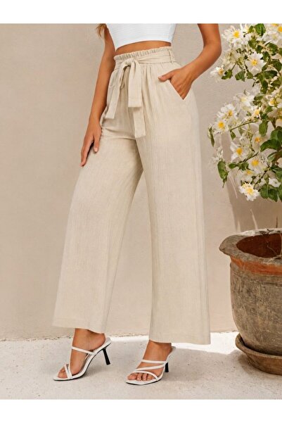 modi Women's high-waisted, elasticated waist, drawstring, wide-leg trousers w...