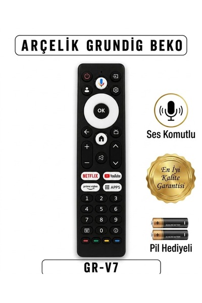 Arçelik GRUNDİG SESLİ KUMANDASI GR-V7 **PİL HEDİYELİ**