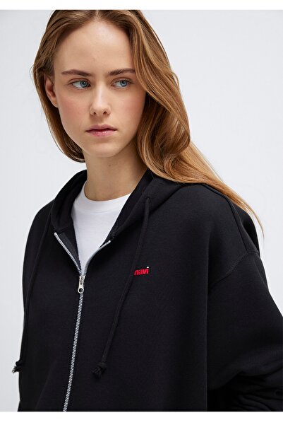 Mavi Logo Printed Hooded Zip-Up Oversized (Wide Cut) Women's Sweatshirt