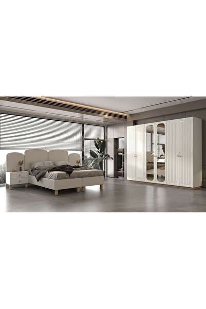 Siste Mobilya Rana Luxury Yatak Odası Takımı Beyaz (Membran Dolap + Başlık + Şifonyer + 2 Komodin + Ayna + Puf)
