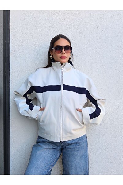 ESRAHELVACI Contrast Detailed Stand Collar Jacket