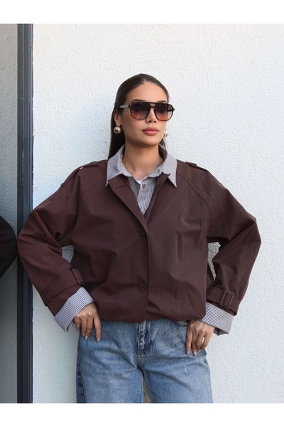 ESRAHELVACI Striped Shirt Collar Trench