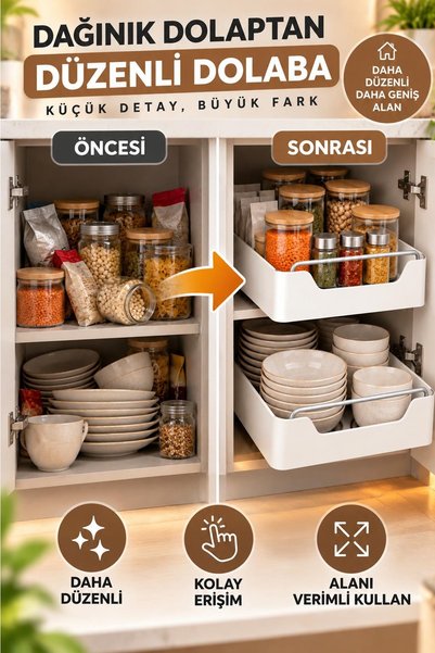 Kitchen Beauty Çok Amaçlı Raylı Dolap İçi Çekmece Organizer Sürgülü Mutfak Banyo Kiler Düzenleyici Organizer 1 Adet