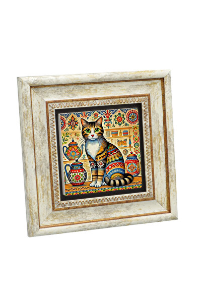 Sadrazam Cat Printed Natural Stone Table 20X20 1G-Kedi2