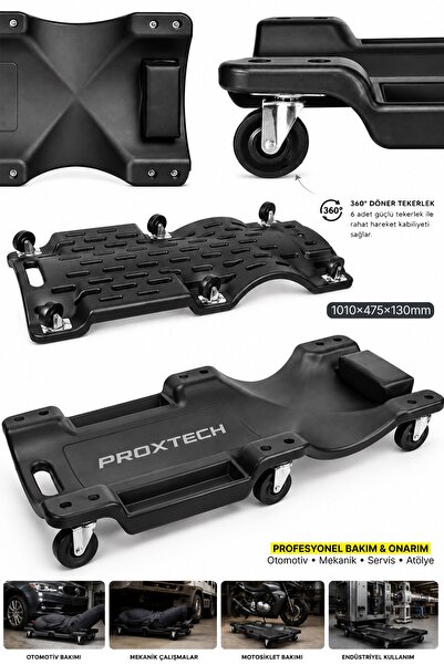 PROXTECH Profesyonel Mekanik Üst Yatağı 6 Tekerlekli Araç Altı Tamir Yatağı Ergonomik Başlıklı Servis 150 KG