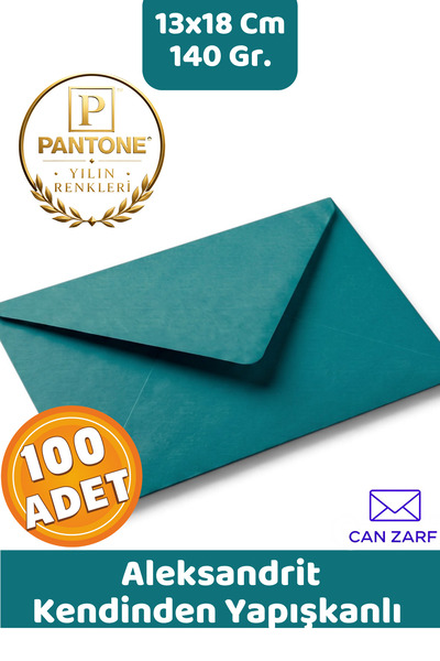 CAN ZARF 100 Adet Aleksandrit Yeşil Zarf Pantone Yılın Renkleri 140 gr. 13x18...