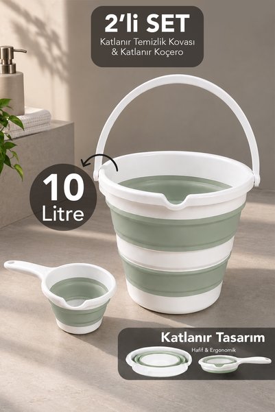 Meleni Home 2'li Akordiyon Temizlik Seti - 10Lt Temizlik Kovası Taşınabilir S...