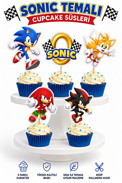 telaşe memuru 10 Adet Sonic Temalı Premium Cupcake Süsü - Sonic Temalı Cupcak...