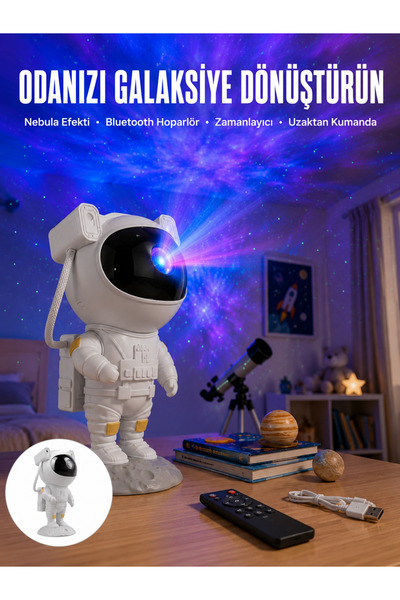 Astronot Bluetooth Hoparlör Gökyüzü Projektör Gece Lambası