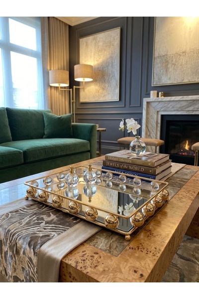 mysecrethome Gold Mirrored Rectangular Presentation and Decoration Tray - Sty...