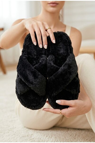 Moda Frato Furry Cross Women's House Slippers - Warm and Fluffy Slippers with...