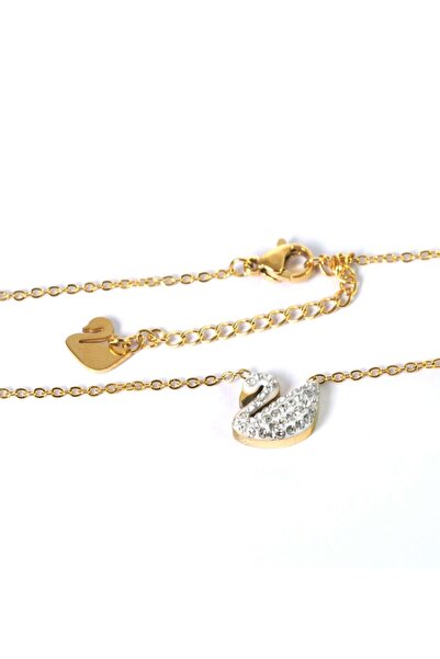 NO BRAND Κολιέ Swan με στρας και σμάλτο 11x14mm και χρυσή αλυσίδα ατσάλι 1.5m...