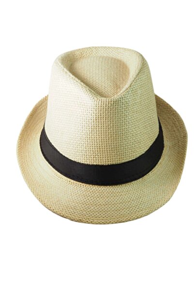 NO BRAND Καπέλο Ψάθινο τύπου Trilby One Size με μαύρη κορδέλα υφασμάτινη 29cm...