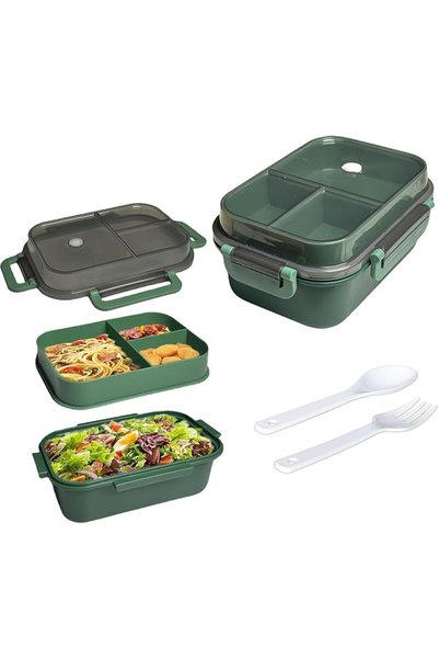 KASTWAVE Portable Lunch Boxes for Adult Kids, 2 Layers All-in-One Stackable L...