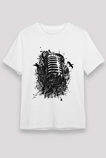 Darkhane Microphone Printed Unisex White T-Shirt