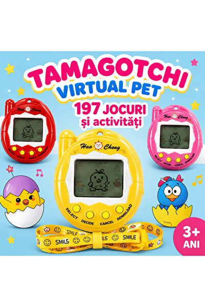 FAMIFY Tamagotchi Animal de companie virtual galben, 197 de jocuri, Animal virtual interactiv