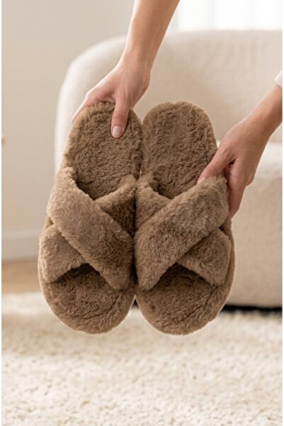 Moda Frato Furry Cross Women's House Slippers - Warm and Fluffy Slippers with...