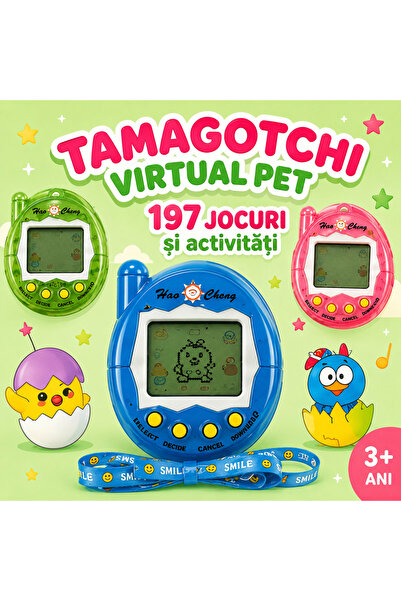 FAMIFY Tamagotchi Animal de companie virtual verde, 197 de jocuri, Animal virtual interactiv