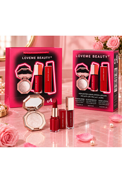 LOVEME BEAUTY مجموعة مكياج متكاملة من تجمع بين الهايلايتر وأحمر الشفاه وملمع ...