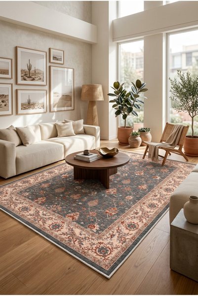 Eco Concept Mitos Serisi Dijital Baskı Halı Etnik Retro Desen Mutfak Halı Yıkanabilir Kaymaz Taban Salon Halısı