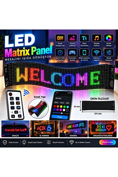 BERHAT LED Matrix Panel RGB Renkli Esnek Dijital Yazı Ekranı Mobil Uygulama v...