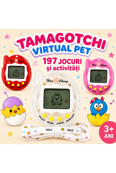 FAMIFY Tamagotchi Animal de companie virtual alb, 197 de jocuri, Animal virtual interactiv