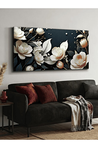 Evinemoda Beyaz Çiçekler Tek Parça Kanvas - Canvas Tablo