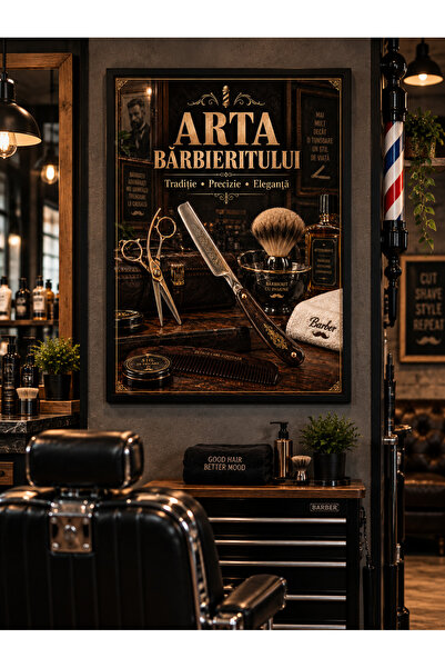 Miutic Print Studio Tablou decorativ pentru barber shop „Arta Bărbieritului”,...