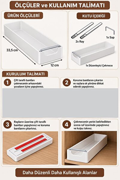 Kitchen Beauty Çok Amaçlı Raylı Dolap İçi Çekmece Organizer Sürgülü Mutfak Banyo Kiler Düzenleyici Organizer 1 Adet