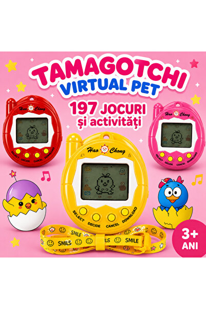 FAMIFY Tamagotchi Animal de companie virtual Roz închis, 197 de jocuri, Animal virtual interactiv