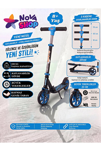 NovaShop Scooter Y Dipsy 2 Tekerli, Park Ayaklıklı, 3 Kademeli, 100 kg Taşıma...