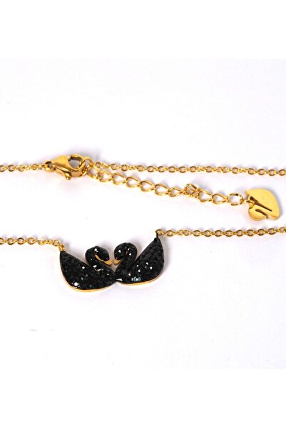 NO BRAND Κολιέ Twin-Swans με στρας και σμάλτο 11x23mm και χρυσή αλυσίδα ατσάλ...