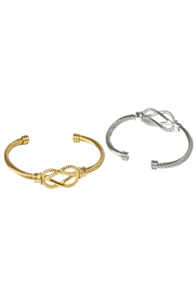 NO BRAND Βραχιόλι Celtic Knot ανοιγόμενο σύρμα γυριστό ατσάλι 60×75mm
