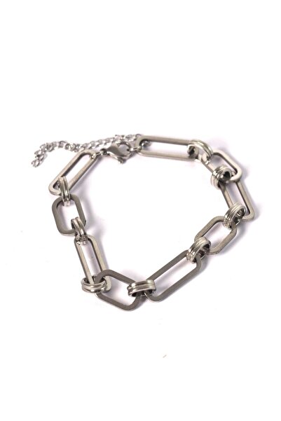 NO BRAND Αλυσίδα βραχιόλι Paperclip 7mm with double size Oval Rings και επέκτ...